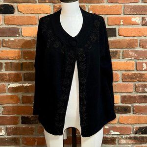Talbots Black Lambswool Beaded Cardigan Sweater Size Large